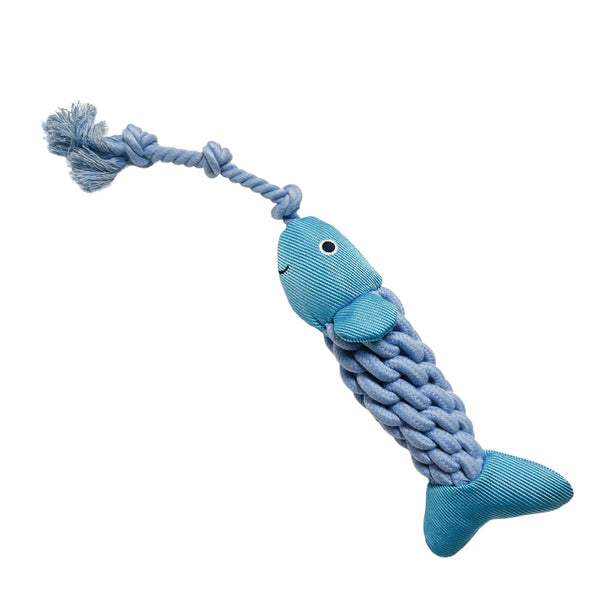 Fish Dog Toy with Rope - Fun for Some Small, Medium, and Large Breeds - Squeaky Playtime by HappyDoggys