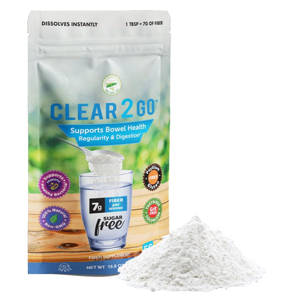 Nutritional Designs Clear 2 Go Prebiotic Inulin Fiber Supplement - All Natural Sugar & Gluten Free Dietary Fiber - Bowel Regularity & Digestive Health for Men & Women (Easy Powder)