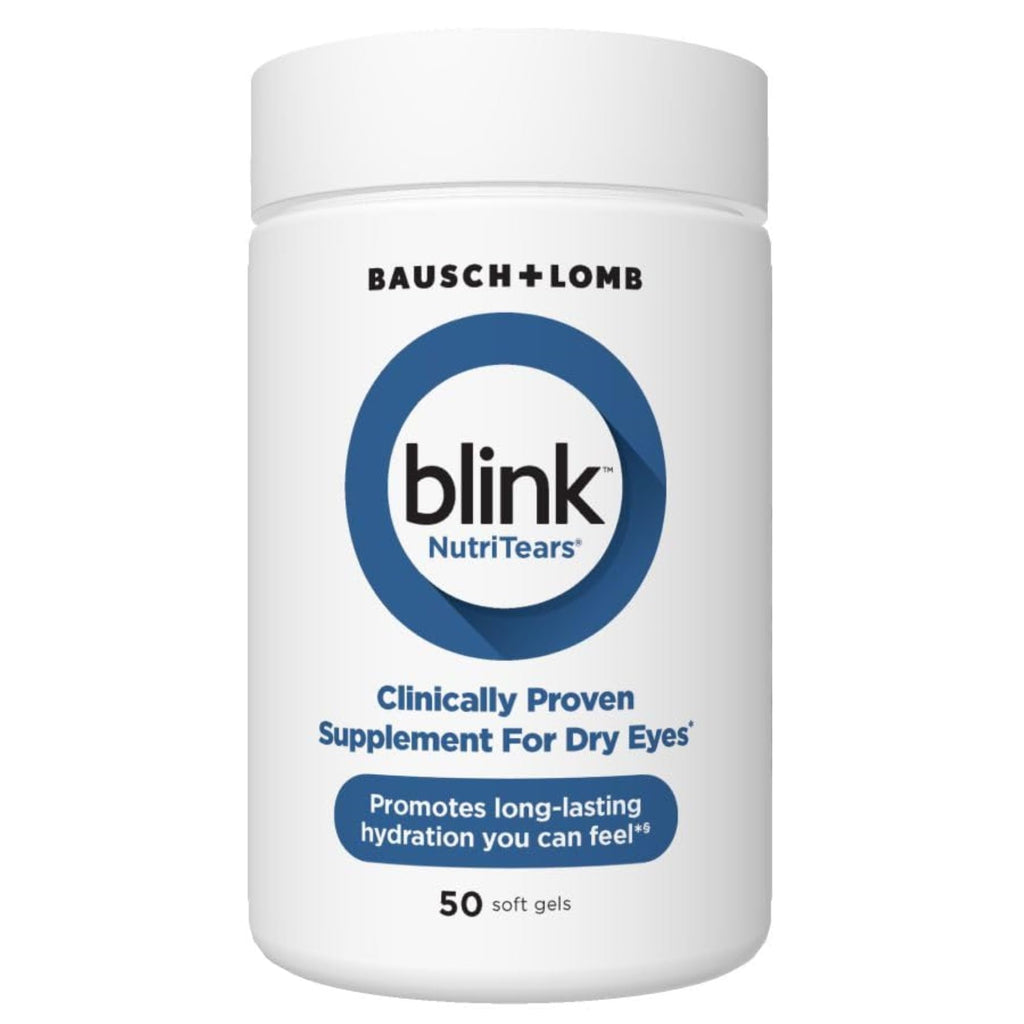 Blink NutriTears Clinically Proven Supplement for Dry Eyes, Eye Care with Lutein & Zeaxanthin and Vitamin D to Hydrate Eyes from Within for Long-Lasting Relief, 50 Softgels