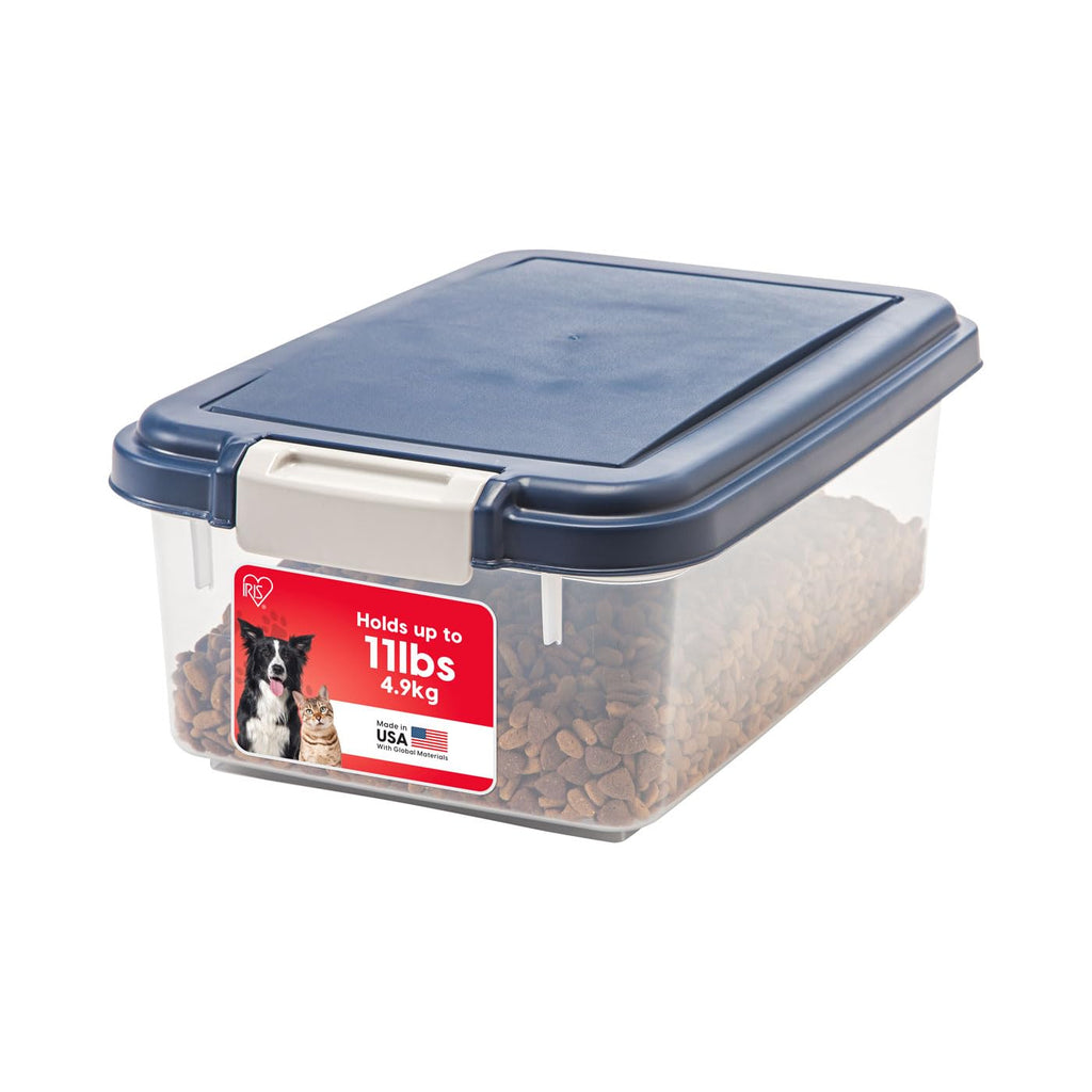 IRIS USA Airtight Dog Food Storage Container, Up to 11 lbs, Dog Cat Bird and Other Pet Food Treats Storage Bin, Dog Cat Wet Food Cans, Keep Fresh, BPA Free, Stackable, Navy