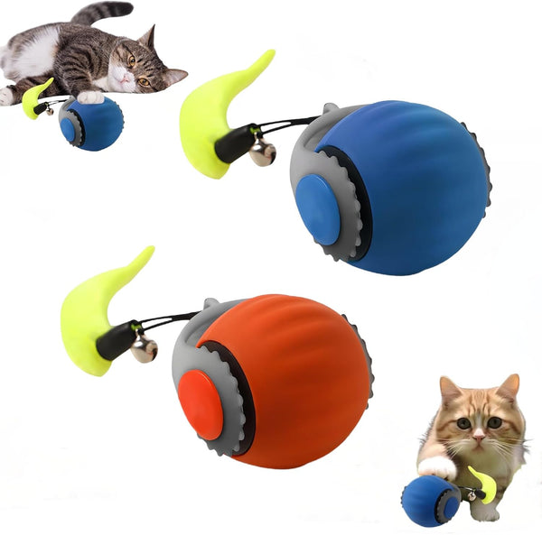 Speedy Tail 3.0 Interactive Cat Toy for Indoor Cats - Automatic Moving Ball With USB Rechargeable Smart Tail, Two Speed Adjustment (Blue + Orange)