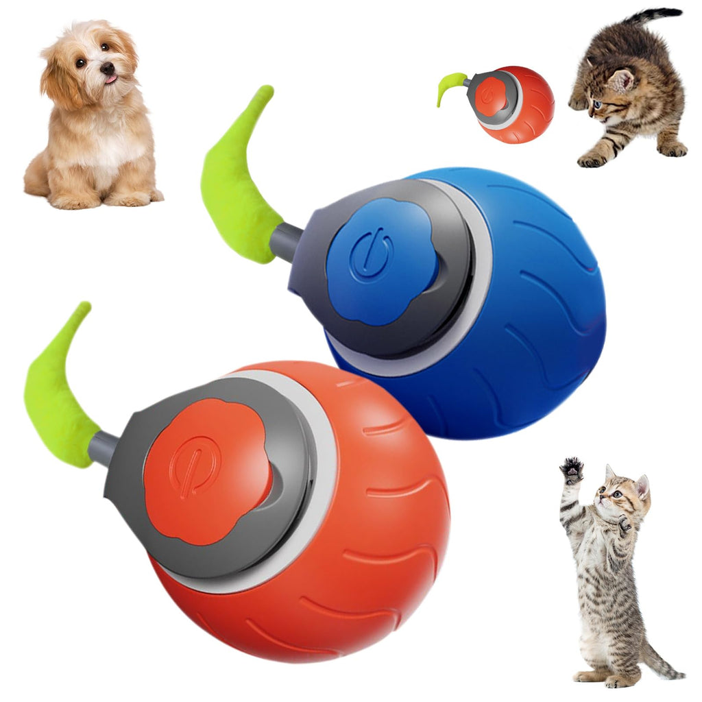 Speedy Tail 2.0, Interactive Cat Ball Toy with Two Adjustable Modes, USB Rechargeable (Orange+Blue)