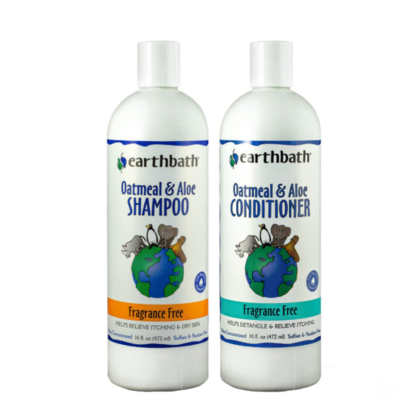 earthbath Oatmeal & Aloe Dog Shampoo & Conditioner - Dog Wash, Helps Dry Itchy Skin, Made in USA, Fragrance-Free, Pet Bathing Supplies - 16 oz (1 Set)