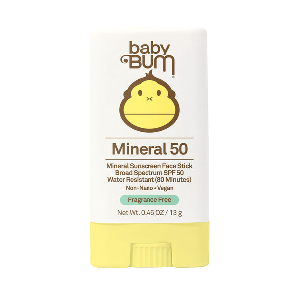 Sun Bum Baby Bum Mineral SPF 50 Sunscreen Stick - Hawaii 104 Act Compliant (Without Octinoxate & Oxybenzone) - UVA/UVB Face and Body Protection - Unscented for Sensitive Skin - Travel Size - 0.45 Oz