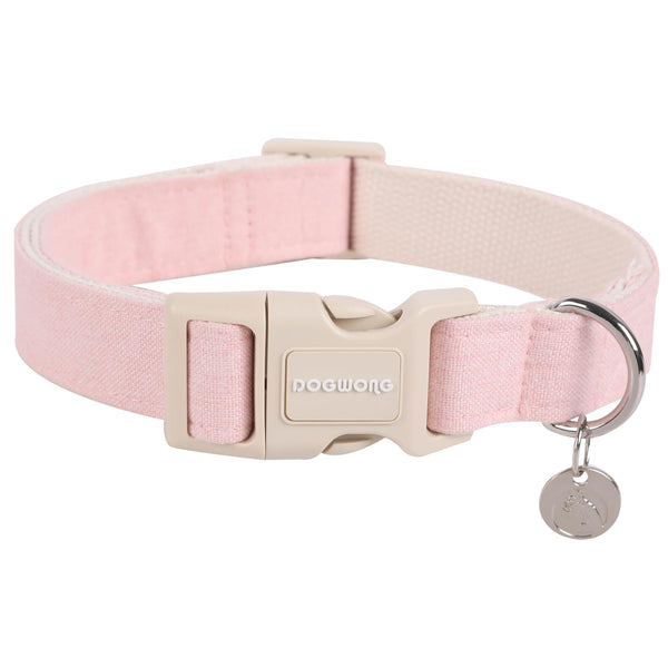 DOGWONG Cotton Hemp Dog Collar, Heavy-Duty Pink Dog Collar Adjustable Soft Natural Fabric Pet Cute Wedding Puppy Necklace for Small Medium Large Dogs