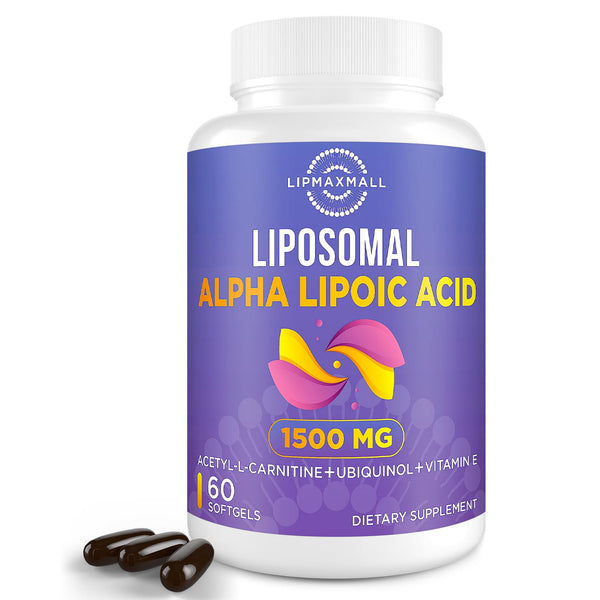 Liposomal Alpha Lipoic Acid 1500mg - with Acetyl-L-Carnitine 900mg & Ubiquinol 100mg & Vitamin E 15mg，ALA Supplement for Antioxidants Glucose Metabolism Nerve Energy Cardiovascular, 60 Softgels