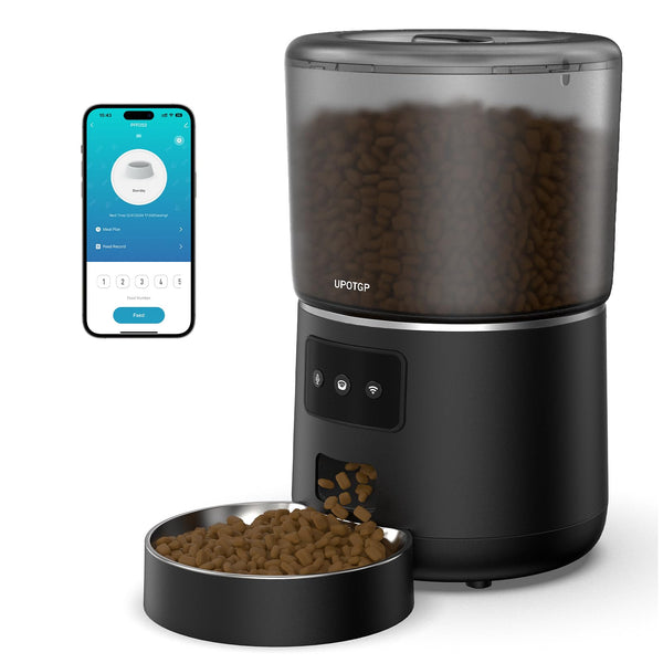 UPOTGP Automatic Cat Feeder, Cat Food Dispenser 4L, 2.4G WiFi Cat Feeder Automatic 1-10 Meals, 1-9 Portions/Meal Timed Cat Feeder, Automatic Pet Feeder for Cats Dog with Stainless Steel Feeding Bowl