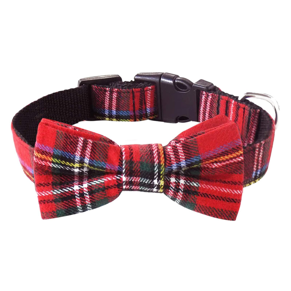 Malier Dog Collar with Bow tie, Christmas Classic Plaid Snowflake Dog Collar Holiday for Small Medium Large Dogs Cats Pets (Scotland Red Plaid, Small)