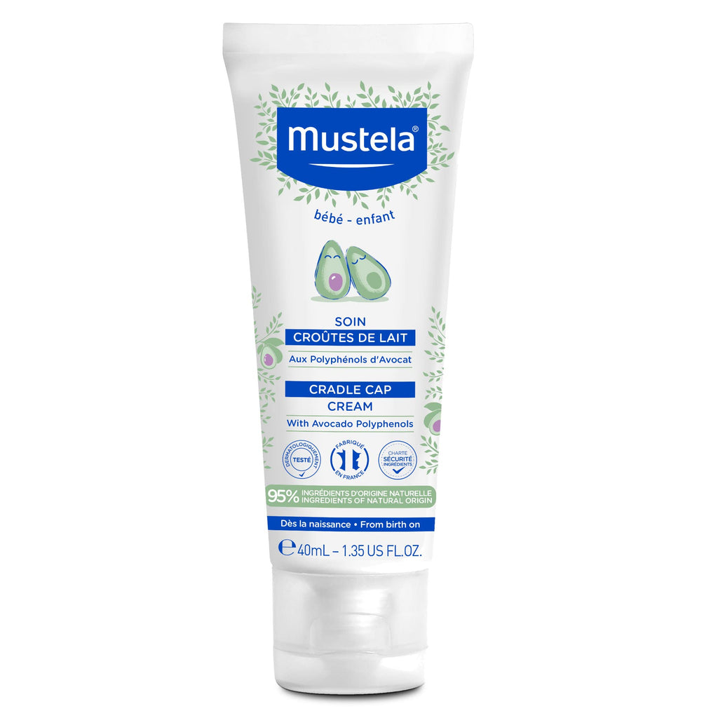 Mustela Baby Cradle Cap Cream - Newborn safe - with Natural Avocado - Paraben Free & Fragrance Free - 1.35 Fluid Ounce
