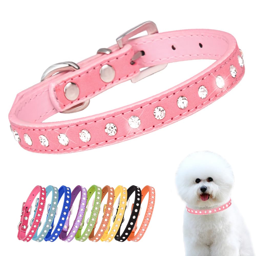 Small Dog Collars, Bling Diamond Pretty Crystal Sparkly Rhinestone Glitter Jewel Puppy Collar for XXS Xs Small Medium Pet Girl Cat Female Kitten, Pink XSmall
