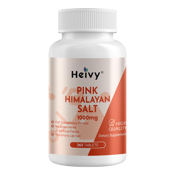 Heivy Pink Himalayan Salt Tablets 1000mg - Pure Salt Tablets, Sodium Chloride 988mg, 365 Tablets, Non-GMO, Mineral-Rich Electrolyte Balance and Hydration, Himalayan Salt Tablets-Eectrolyte Supplement