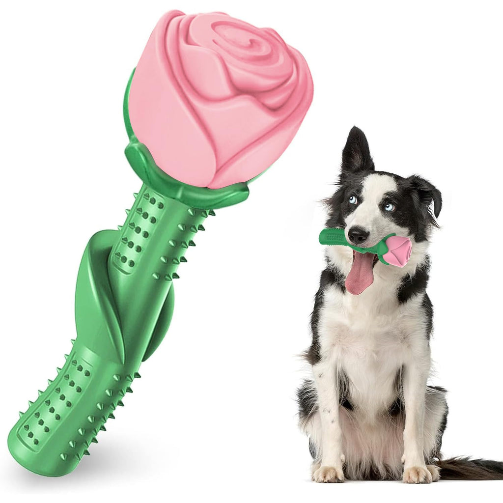 ucho Dog Toys for Aggressive Chewers, Dog Toy for Dogs, Interactive Chew Toys for Training and Cleaning Teeth (Champagne, Roses)