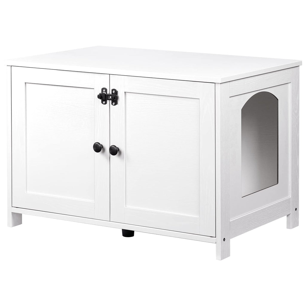 HOOBRO Litter Box Enclosure, Cat Litter Box Furniture with Removable Divider, Large Hidden Litter Box Furniture, Wooden Cat House, End Side Table, 31" L x 17.5" W x 19.7" H, White WT03MW01G2