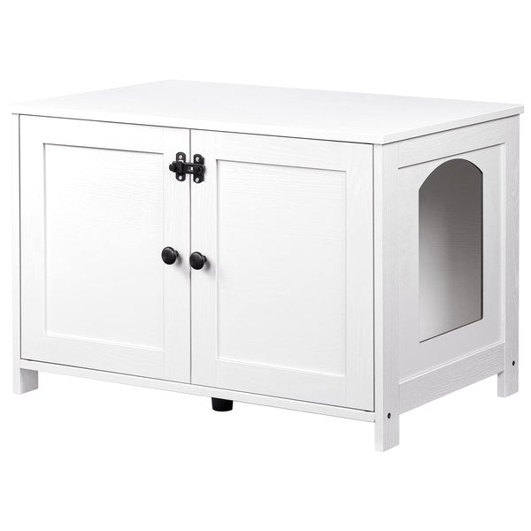 HOOBRO Litter Box Enclosure, Cat Litter Box Furniture with Removable Divider, Large Hidden Litter Box Furniture, Wooden Cat House, End Side Table, 31" L x 17.5" W x 19.7" H, White WT03MW01G2