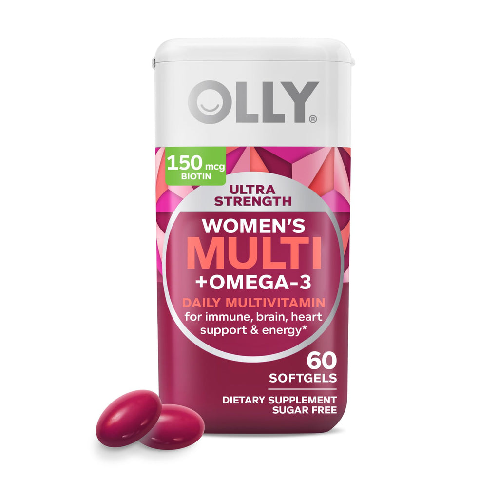 Olly Ultra Women's Multi Softgels, Overall Health and Immune Support, Omega-3s, Pink, 60 Count