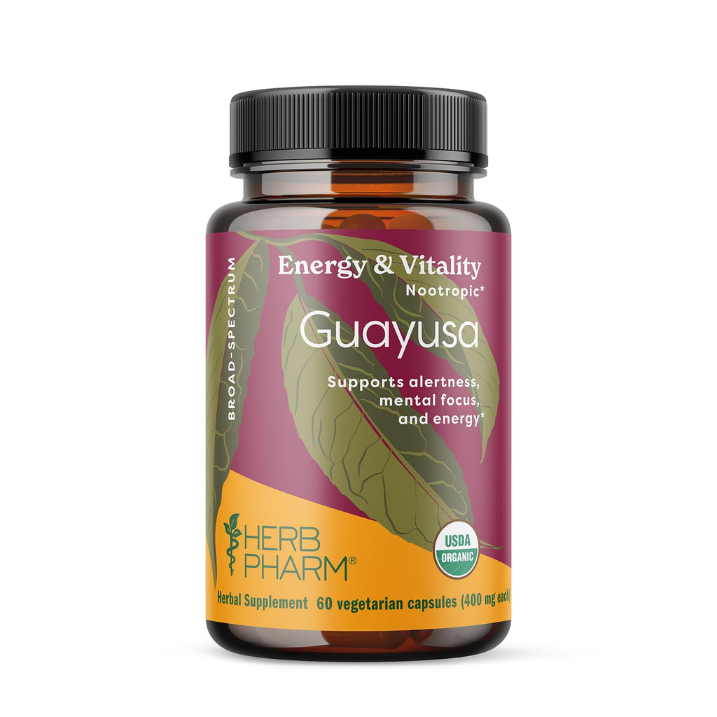 Herb Pharm Organic Guayusa Extract Capsules with Caffeine: Supports Antioxidant Activity, Nootropic Brain Supplement for Deep Focus & Energy Support, Fast-Absorbing, Vegan, 60 Ct - Up to 30 Day Supply