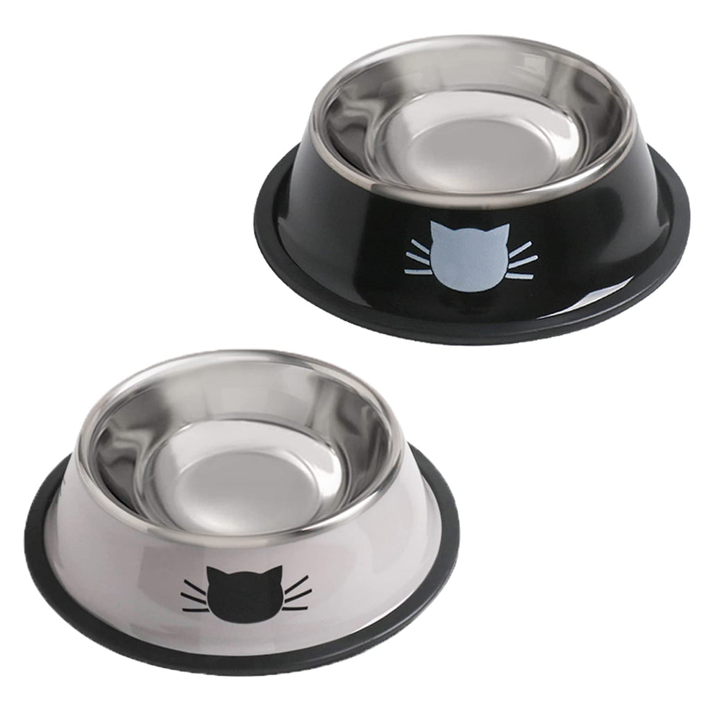Cat Bowls for Food and Water,2PCS Rapsrk Non-Slip Stainless Steel Small 8 Oz Pet Bowl with Removable Rubber Base Dog Bowl,Stackable Puppy Dishes with Cute Cat Painted