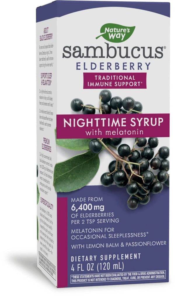 Nature's Way Sambucus NightTime Elderberry Syrup with Melatonin, Supports Restful Sleep*, 4 Fl Oz
