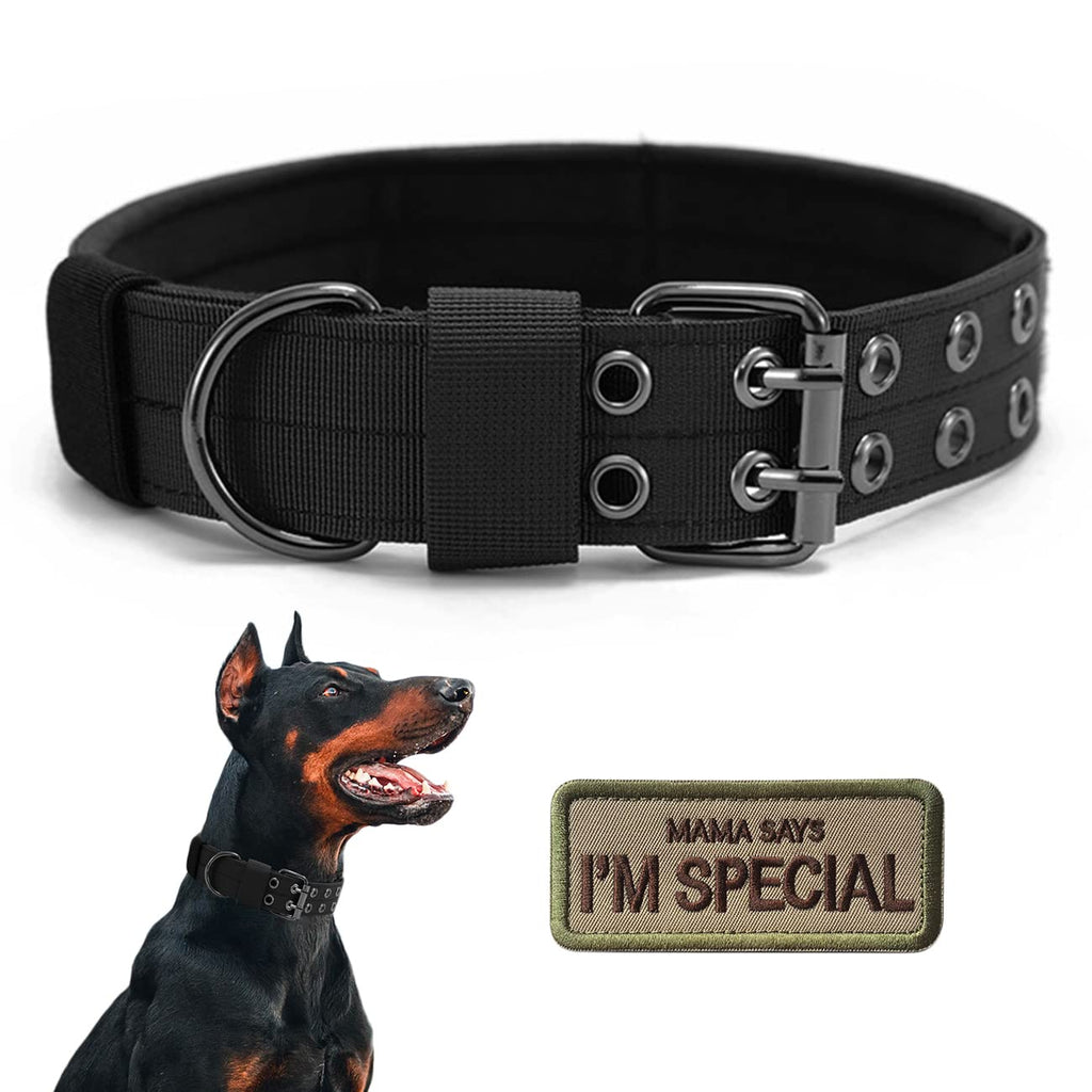 Tactical Dog Collar Military Adjustable Dog Collars Soft Nylon K9 Training Collar with Patch Heavy Duty Metal Buckle Collars for Medium Large Dogs (Black, L)