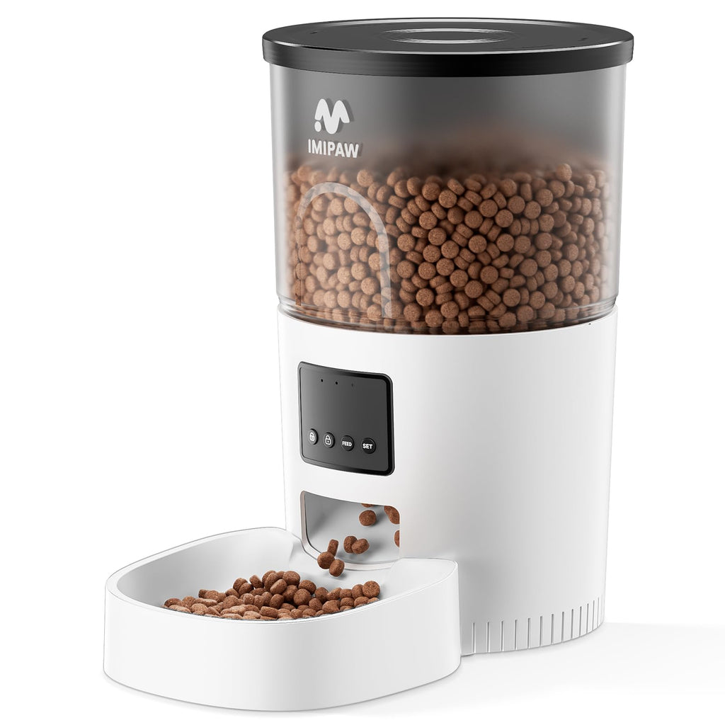 IMIPAW Automatic Cat Feeder - 3L Pet Dry Food Dispenser with Timed Programmable Portion Control, Dual Power Backup, Easy Set Up, 10 Meals Per Day for Cats and Puppies（Remote not Supported）