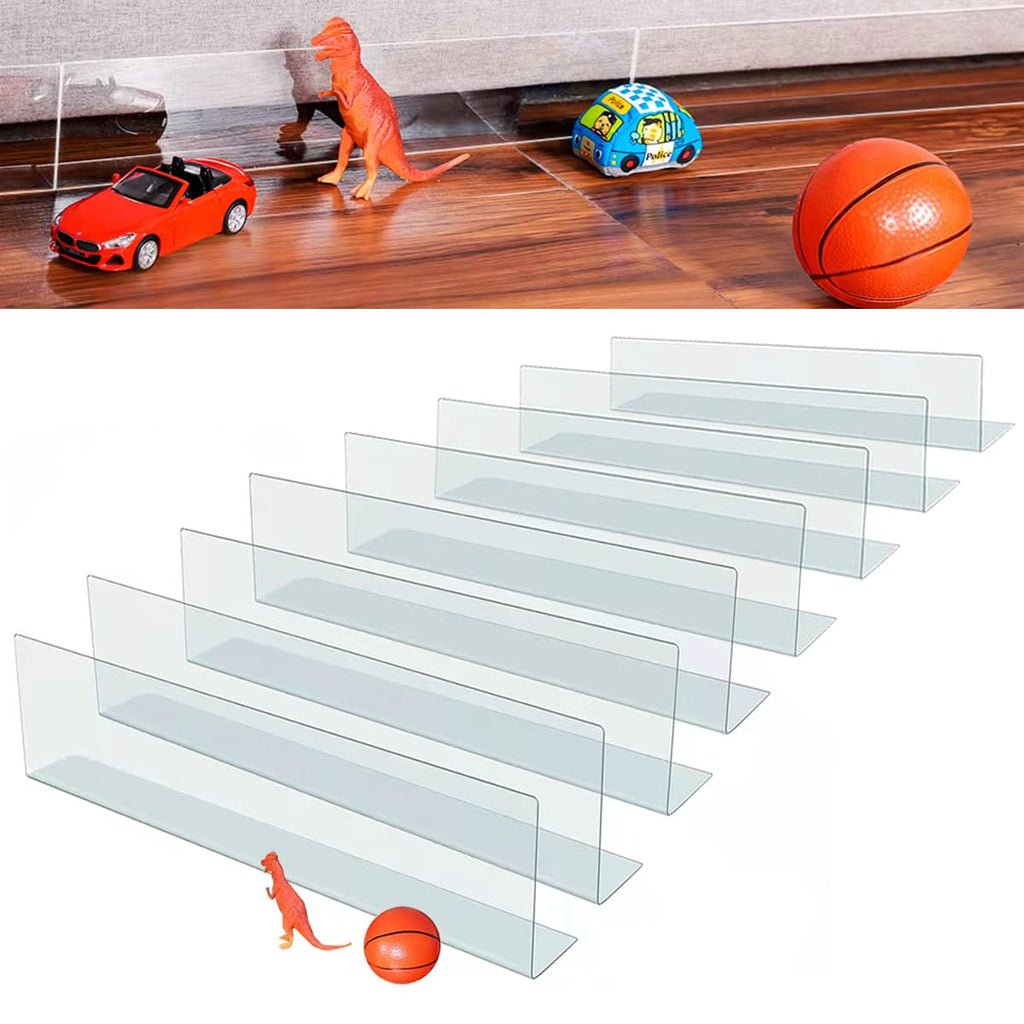 8 Pack Under Bed Blocker for Toys 4.7" High 15.8" Long Under Couch Blocker Gap Bumper Stop Clutter Safety PVC Adjustable Clear Couch Guards Toys Blocker for Furniture Toys Barrier with Strong Adhesive