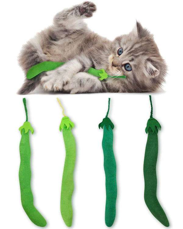 CiyvoLyeen Catnip Toy, Green Bean Cat Toys Kitten Supplies Interactive Kicker Vegetables Vegan Dental Health Teething Chew Gift for Cat Lovers Indoor 4PCS