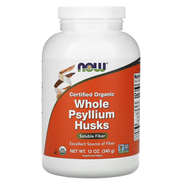 NOW Foods Supplements, Whole Psyllium Husks, Certified Organic, Non-GMO Project Verified, Soluble Fiber, 12-Ounce