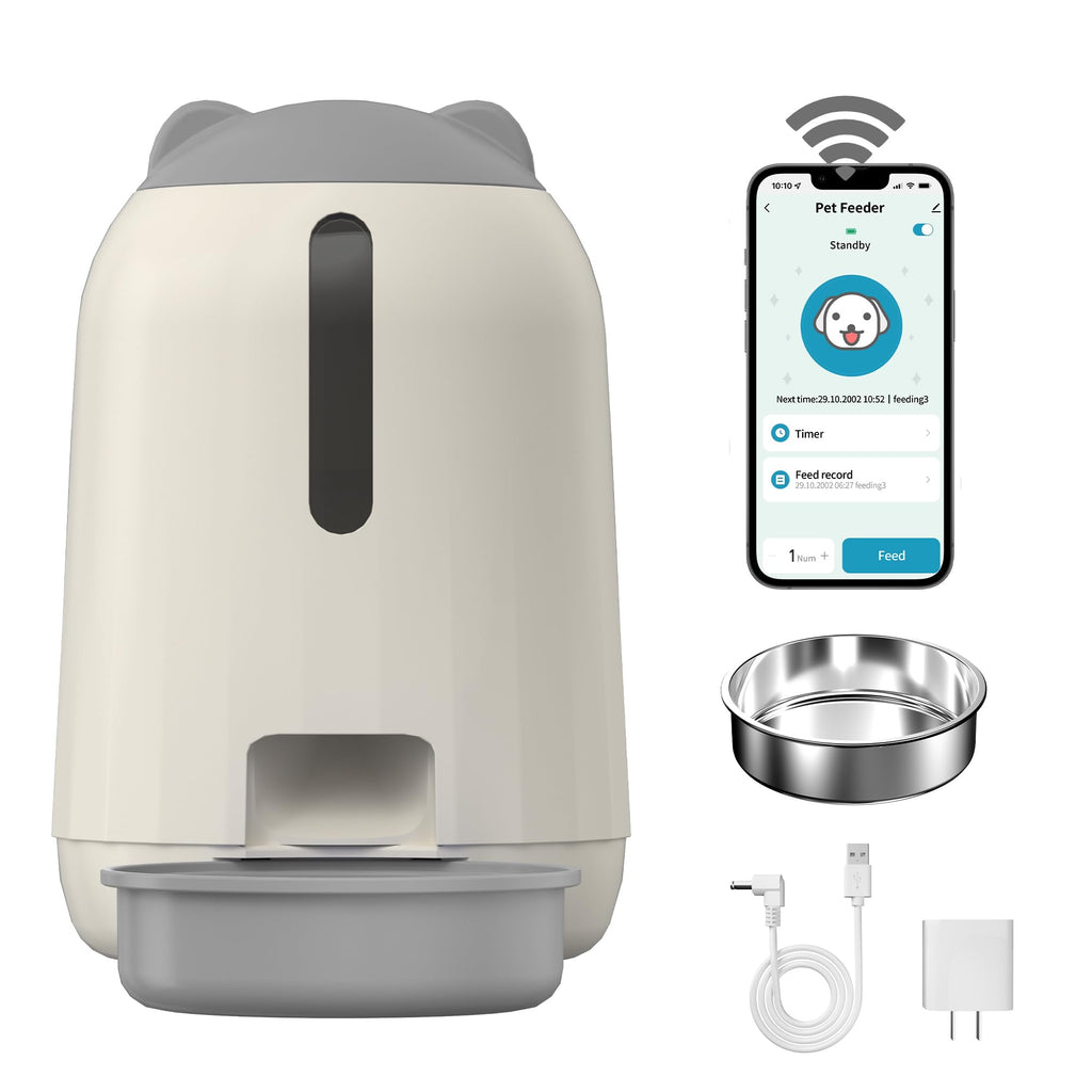 PAPIFEED Smart Automatic Dual Power WiFi Cat Feeder - Moisture-Proof Freshness Design, 3L Capacity (Grey)