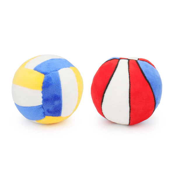 PIANG GOUER 2PCS Interactive Dog Toys Dog Balls Suitable for Small and Medium Dogs, Squeaky Plush Dog Toys, Puppy Teething Chew Toys, Dog Christmas Birthday Gifts, Pet Dog Basketball Volleyball
