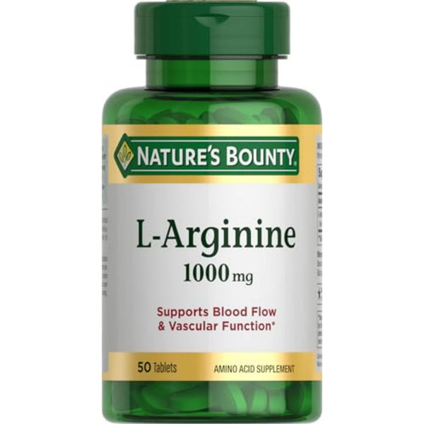 Nature's Bounty L-Arginine, Supports Blood Flow and Vascular Function, 1000 mg, Tablets, 50 Ct