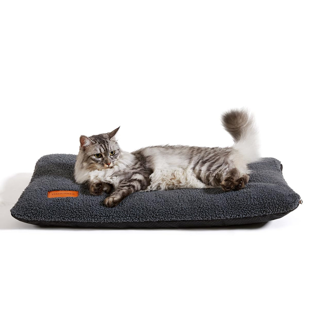 TIMSUNBER Ultra Soft Cat Bed Mat 24 x 18 Inch Cozy Pet Cushion with Non-Slip Bottom Washable Self-Warming Sleep Dog Pad for Crates Carriers (Dark Gray)