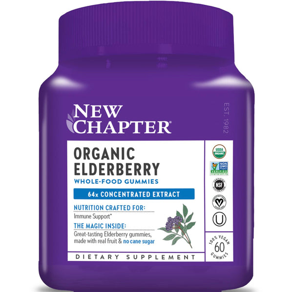 New Chapter Elderberry Gummies for Adults & Kids (2+), USDA Organic 64x Concentrated Elderberry for Immune Support, Great-Tasting Whole-Food Gummies, Vegan & Non-GMO - 60 ct