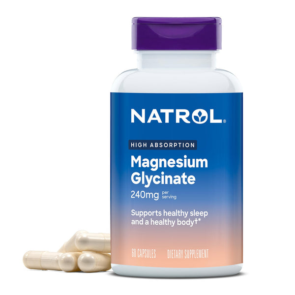 Natrol Magnesium Glycinate 240 mg, High Absorption Magnesium Supplement for Healthy Sleep and Body, 60 Capsules, Up to a 30 Day Supply