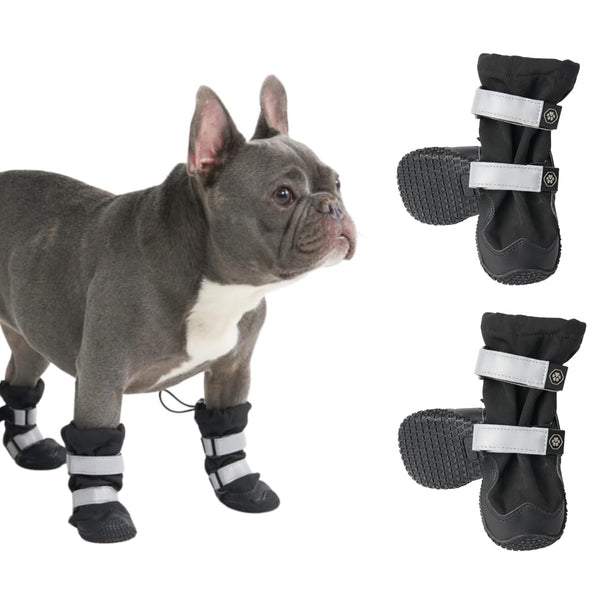 Spark Paws Water-Resistant Dog Boots for Medium Large Dogs, Anti-Slip Dog Shoe Booties Paw Protector for Rain Snow Hiking Reflective Straps 4PCS - Black, B