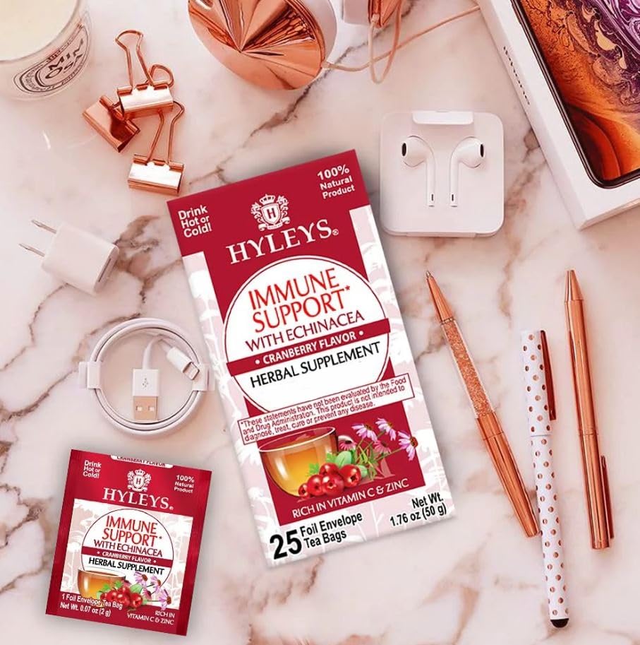 HYLEYS Immunity Tea with Echinacea Cranberry Flavor - 25 Tea Bags (1 Pack) - Support Your Immune System