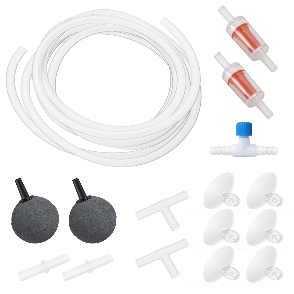 MoonOrange Aquarium Air Pump Accessories Kit with Standard Tubing, Air Stones, Check Valves, Suction Cups and Connectors.(10 Ft. Tubing/2 Air Stone)
