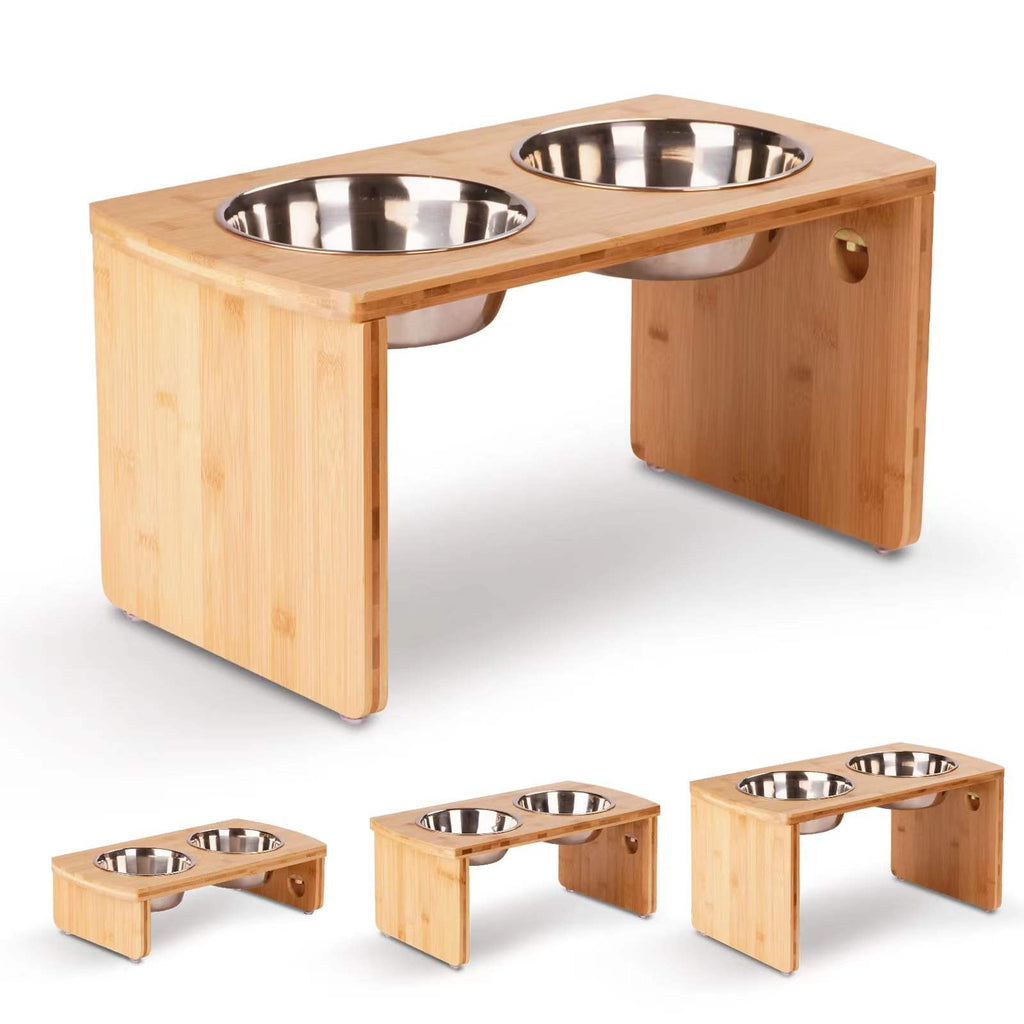 Elevated Dog Bowls, Bamboo Raised Dog Bowl for Large Dogs & Medium Dogs, with 2 Stainless Steel Bowls (10'' Tall–48 oz Bowl)