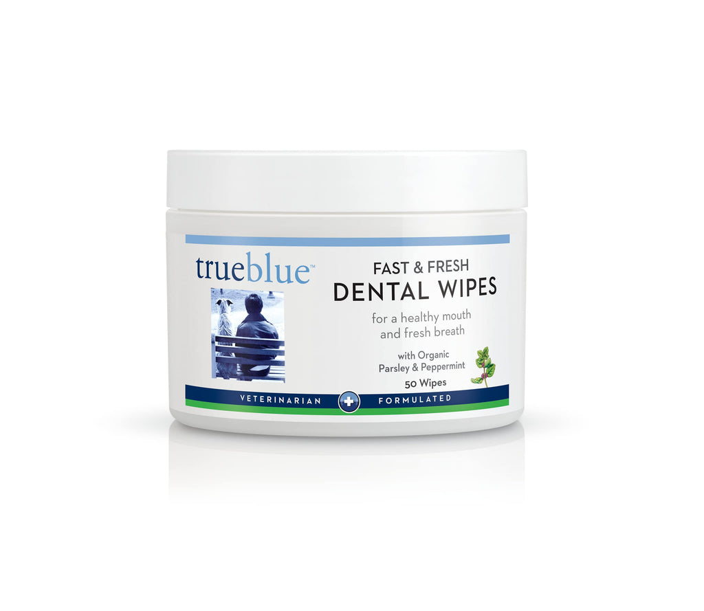 TrueBlue Parsley & Peppermint Fast and Fresh Dog Dental Wipes – Pre-Moistened Teeth Cleaning Pads - Non-Toxic, All-Natural Tooth Cleansing– 50 Count