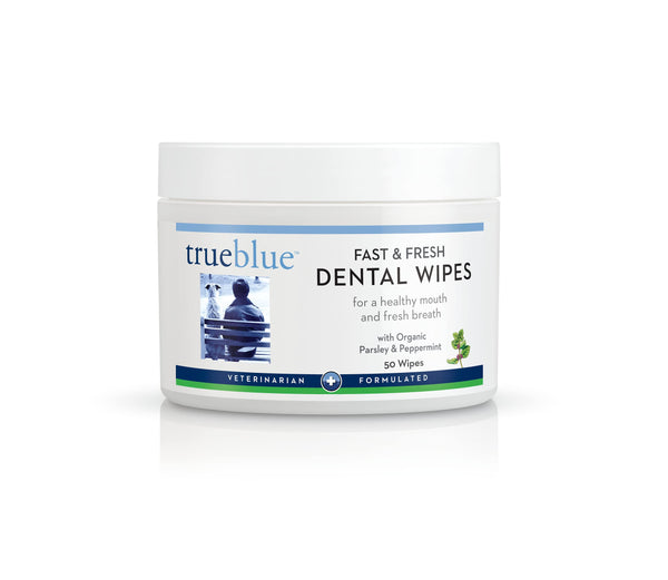 TrueBlue Parsley & Peppermint Fast and Fresh Dog Dental Wipes – Pre-Moistened Teeth Cleaning Pads - Non-Toxic, All-Natural Tooth Cleansing– 50 Count