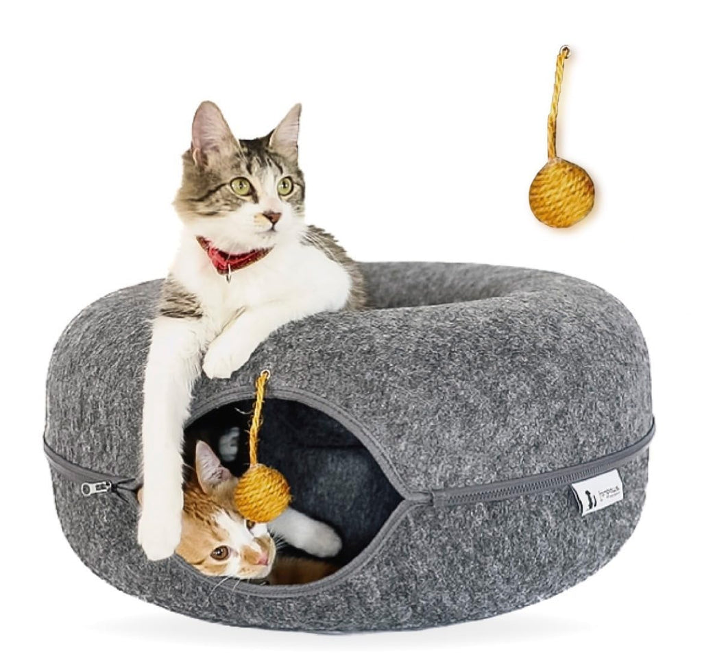 FAMPAWS Large (24 Inch) Peekaboo Cat Cave for Multiple & Large Cats, Cat Caves for Indoor Cats Up to 30 Lbs, Scratch Detachable & Washable, Cat Tunnel Bed (Dark Grey)