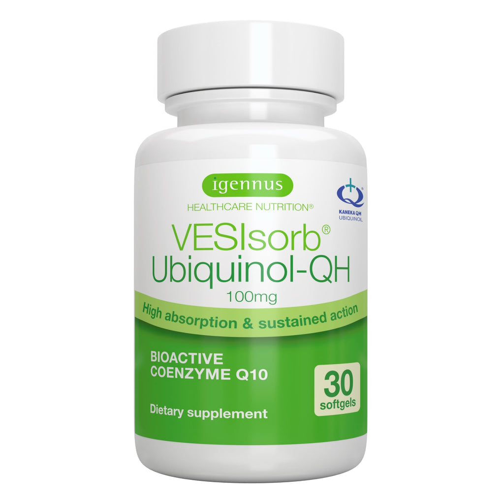 Igennus Advanced VESIsorb Ubiquinol-QH, Superior CoQ10 100mg, Kaneka QH, Fast-Acting & High Absorption, for Heart Health, Energy, Fertility, 30 Softgels, 1-a-Day