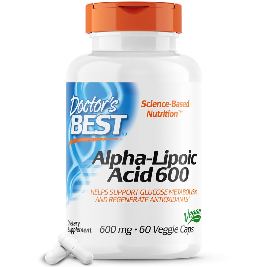 Doctor's Best Alpha-Lipoic Acid 600, Helps Support Glucose Metabolism and Regenerate Antioxidants* Non-GMO, Gluten Free, Vegan, Soy Free, 60 Veggie Caps