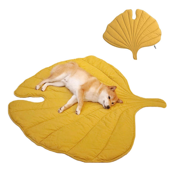 FUNNY FUZZY Dog Blanket Mat for Dogs Cats, 50×45" Leaf Design Pet Blankets Cover Machine Washable Double-Sided for Bed Couch Sofa Floors Furniture Protection, Ginkgo Yellow