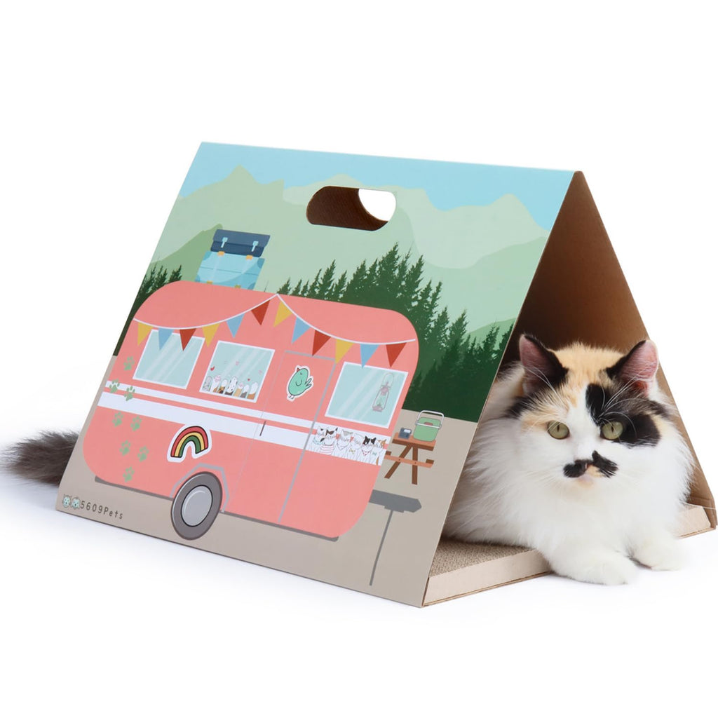 5609PETS Cardboard Cat Scratcher House for Indoor Cats, Fun & Cute Cat Scratching Pad, Sturdy Cat Tent Design, 17.1"x13"x11.8"