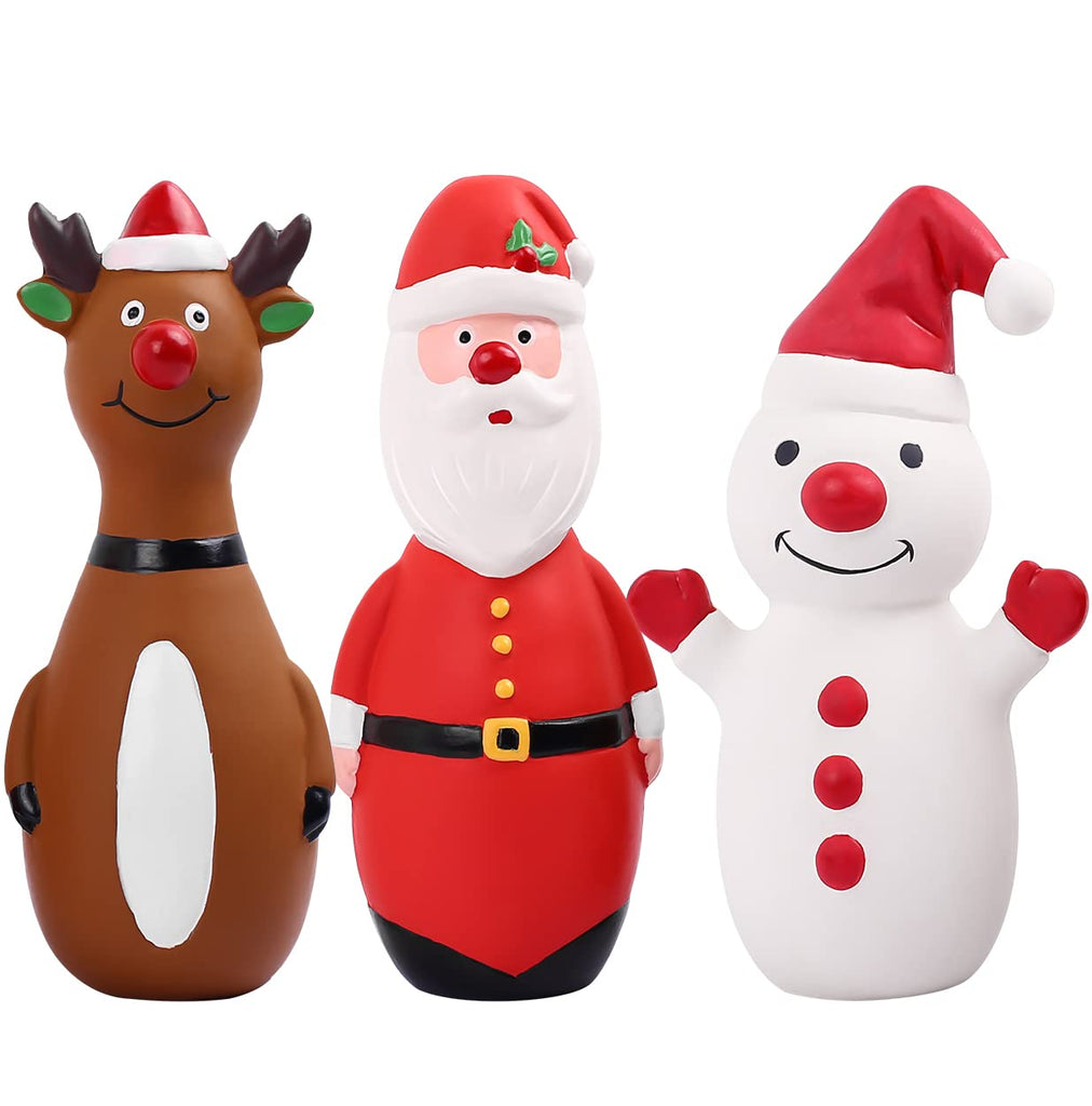 Malier 3 Pack Christmas Dog Toys, Durable Latex Squeaky Dog Chew Toy, Funny Interactive Dog Toys Perfect for Puppy Small Medium Pets Dogs
