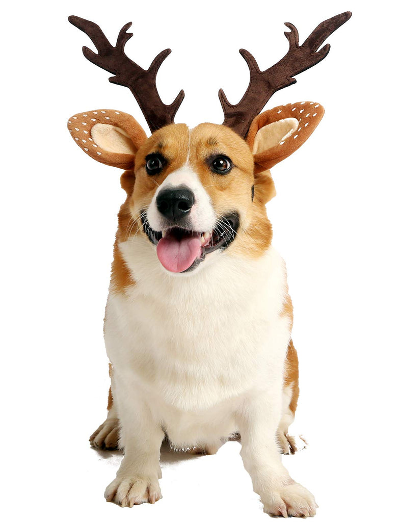 Impoosy Pet Deer Costume Hat Merry Christmas Dog Antlers Headbands Elastic Band Adjustable Reindeer Cap Hair Headwear Accessories (Medium)