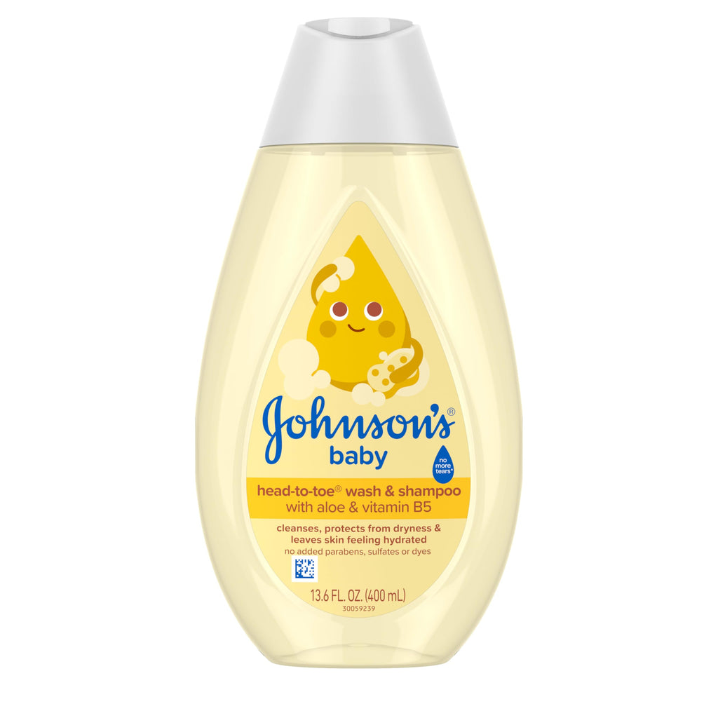 Johnson's Baby Head-To-Toe Baby Wash & Shampoo + Aloe & Vitamin B5,2-in-1 Bath Wash Gently Cleanses Newborn's Delicate Skin & Hair,Hypoallergenic,No Added Parabens, Dyes&Sulfates,40.8 fl. Oz,Pack of 3