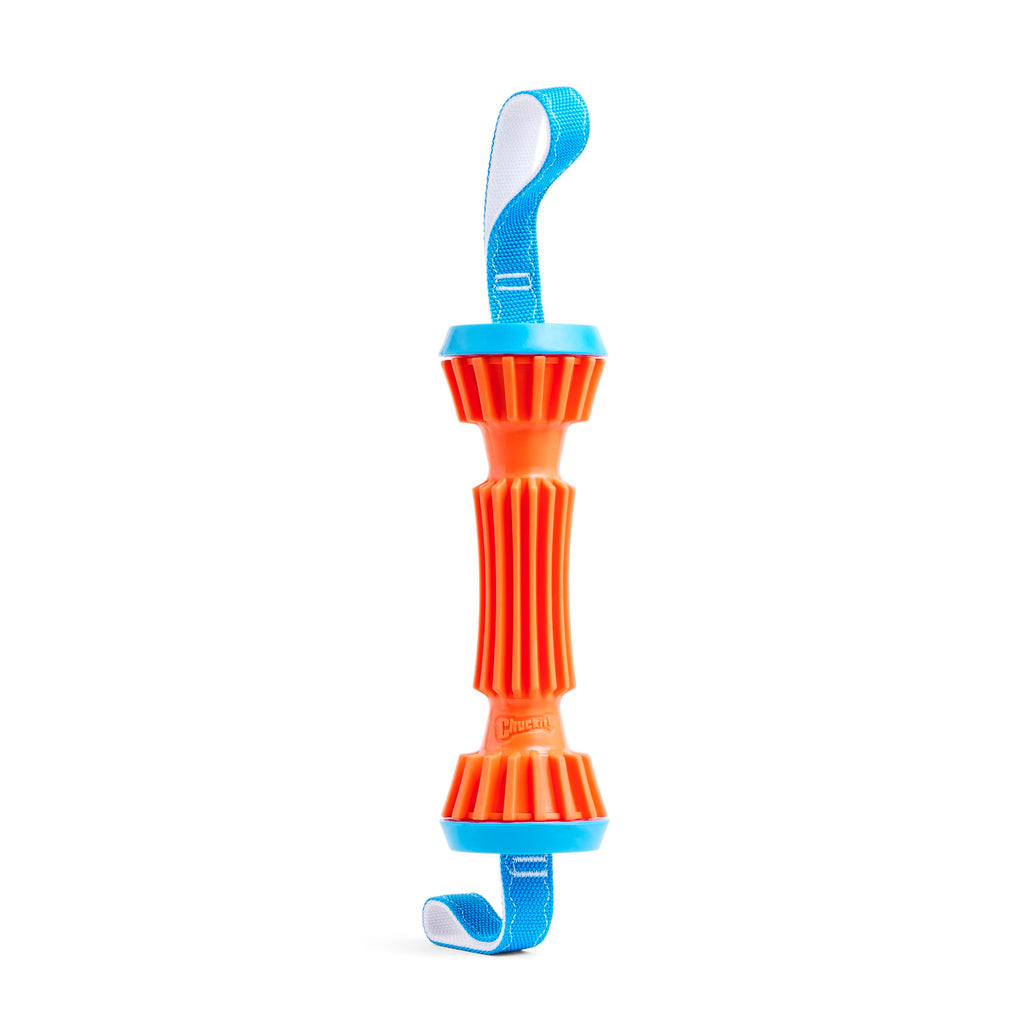 Chuckit! Rugged Bumper Dog Toy - Durable Fetch Stick with TPR Ridges for Easy Grip - Tug-of-War Toy for Medium and Large Dogs - Floats in Water - Size Medium - 13.5-inch Length - Orange and Blue