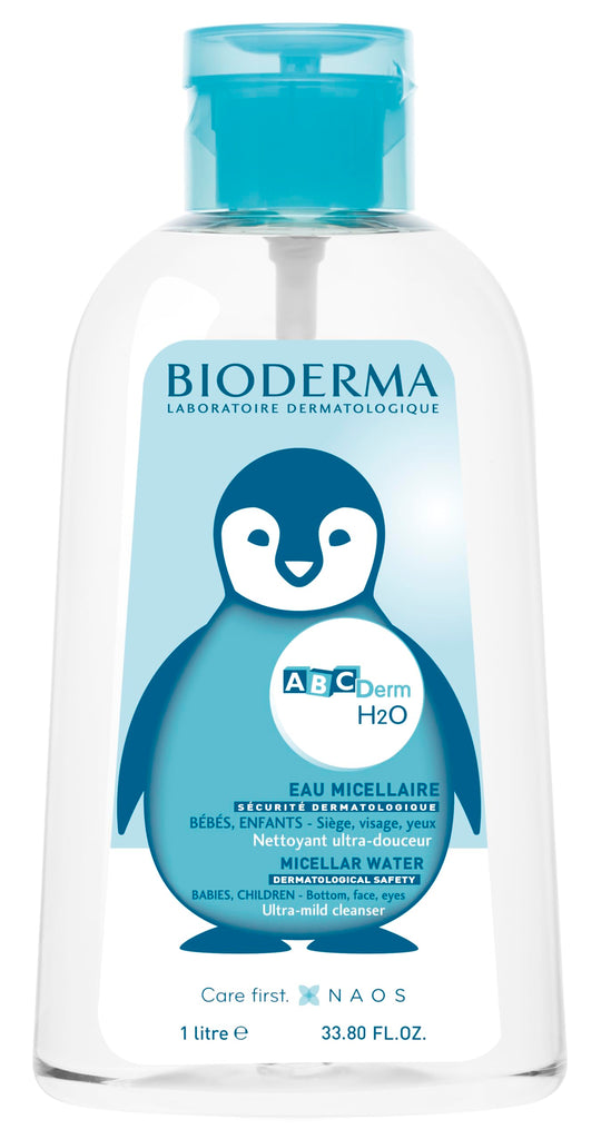Bioderma ABCDerm H2O - Baby Skin Care - Micellar Cleansing Water for Babies and Kids, Blue, 33.8 Fl Oz