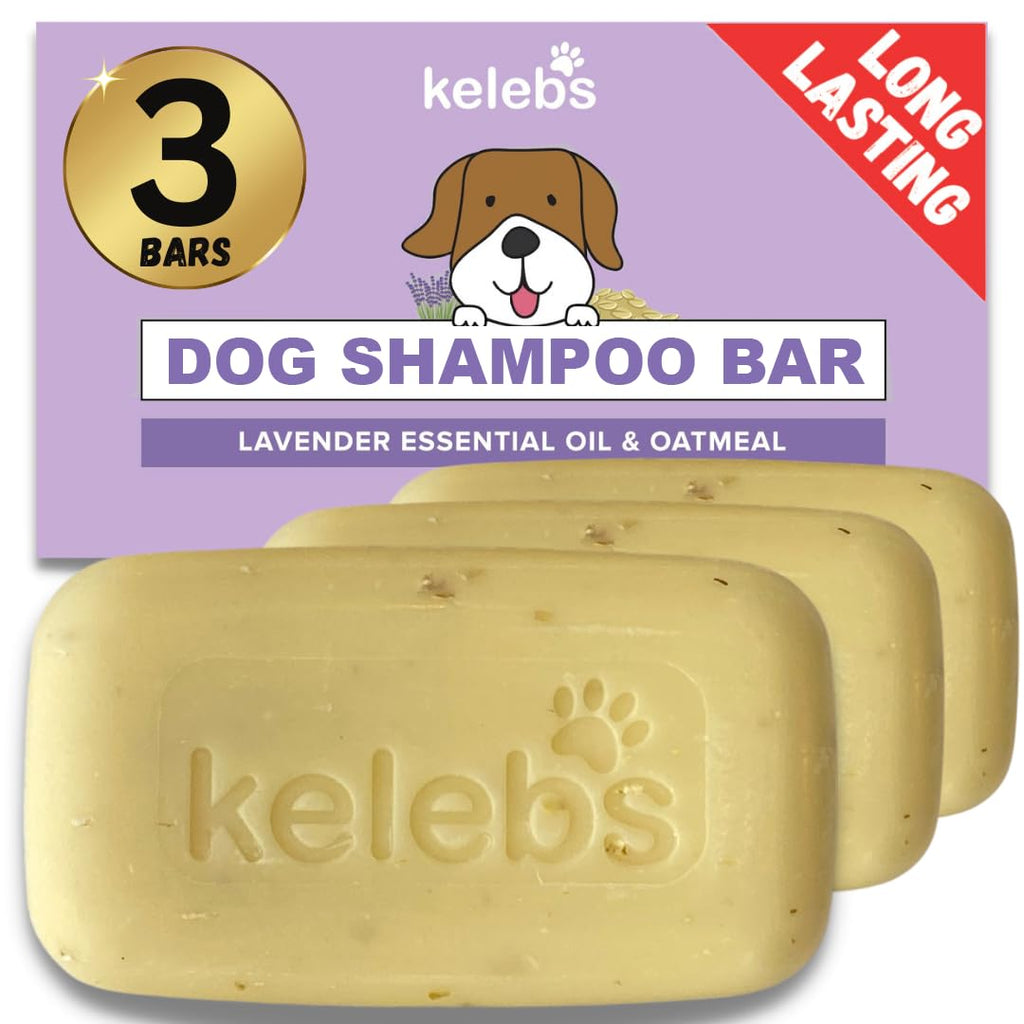 Kelebs Dog Shampoo | Allergies and itching | Dog Shampoo for Sensitive Skin | All Natural Dog Soap Bar with Lavender Oil & Oatmeal | No Plastic Vegan | 3PCS